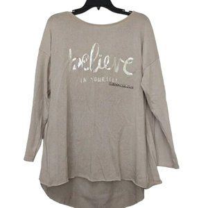 Elissia Blouse Women's Size M Beige Cursive Long Sleeve Made in Italy